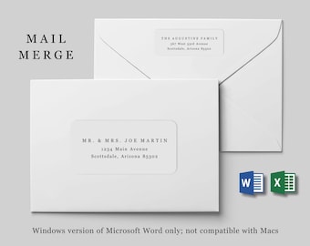 Mail Merge Address Label Template - Avery 2 x 4" - Microsoft Word - Printable Instant Download Digital File - Wedding Christmas Envelope