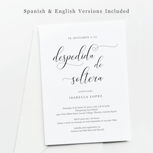 Spanish Bridal Shower Invitation Template, Printable Despedida de Soltera Bilingual Invite & Evite, Minimalist Instant Download Digital File