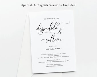 Spanish Bridal Shower Invitation Template, Printable Despedida de Soltera Bilingual Invite & Evite, Minimalist Instant Download Digital File