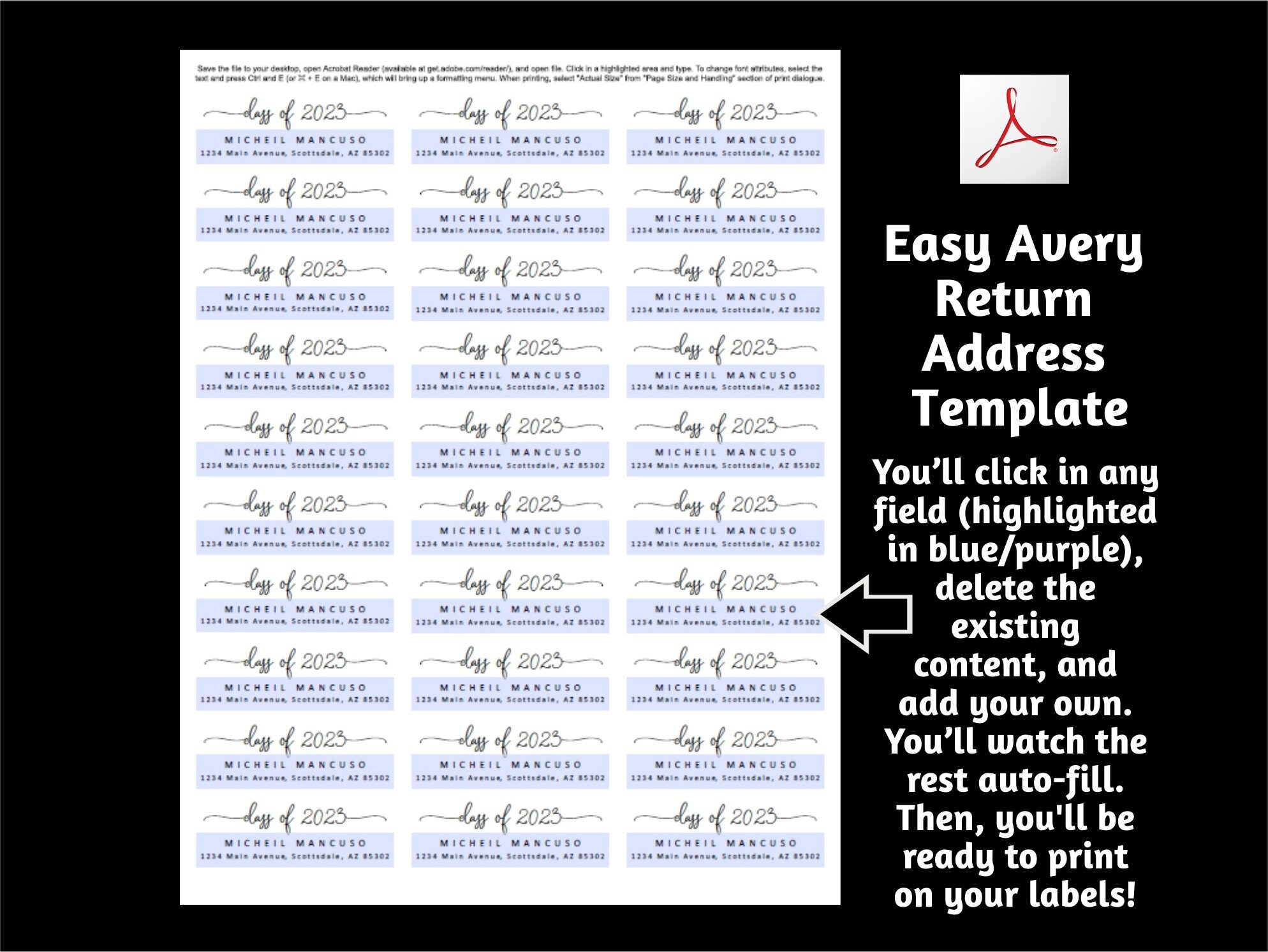 Graduation Return Address Label Template, Printable Class of 2023