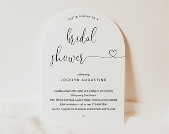 Unique Arched Bridal Shower Invitation Template, Printable Arch Minimalist Invite, Modern Personalize Instant Download Digital File PDF