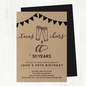 Tacos Cheers & Beers Birthday Invitation Template, Men Guy Adult Mexican Brewery Party Invite Téléchargement instantané, 30e 30 40e 40 50e 50 ans