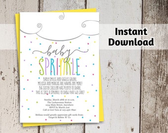 Sprinkle Baby Shower Invitation Template - Boy, Girl, Neutral - Printable Instant Download Digital File Easy PDF - Cloud & Rainbow Sprinkles