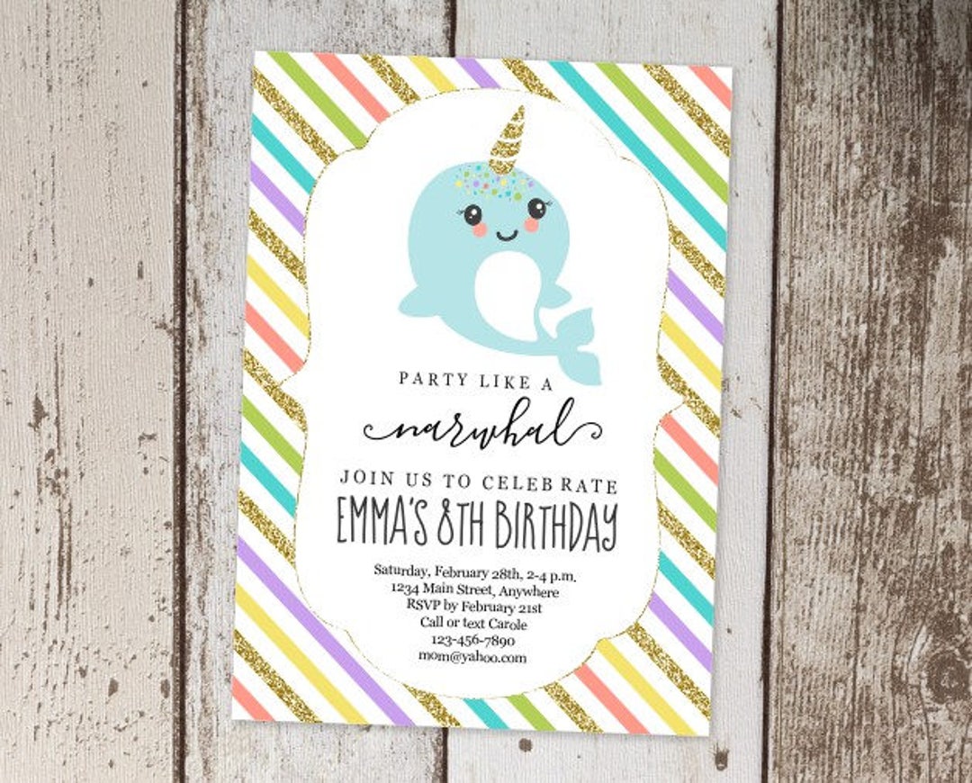 Printable Narwhal Invitation Template, Girls Birthday Party Invite ...