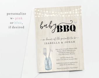 Baby BBQ Invitation Template, Printable Couple Baby Q Barbeque Shower Gender Neutral Boy Girl, Instant Download PDF File, Wood BabyQ Invite