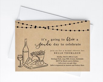 Cheese Theme Bridal Shower Invitation Template, Printable Wine Tasting Bachelorette Party Invite Evite Rustic, Instant Download Digital File