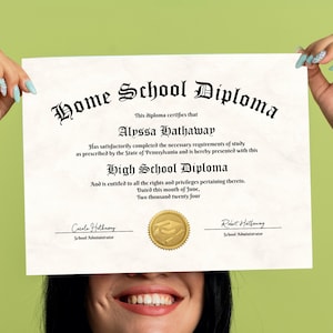 Homeschool Diploma with Gold Seal, Printable Home School High School Graduation Certificate Template, Editable Instant Download Digital File