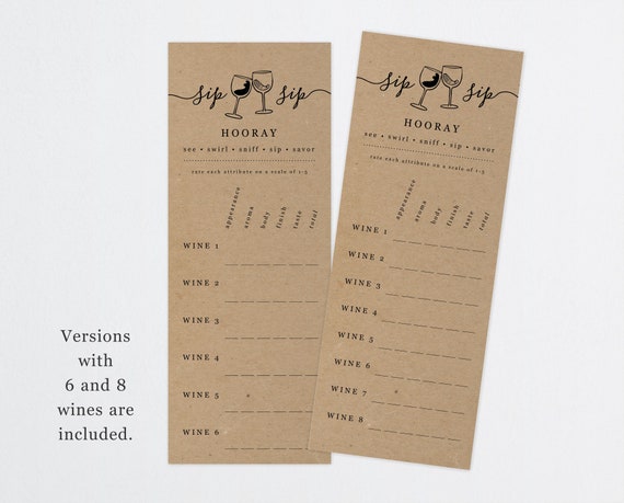 Printable Wine Tasting Card, Score Card Scorecard Note, Rack Card Sheet, Winery Party, Rustic Kraft Paper, Instant Download Digital File PDF