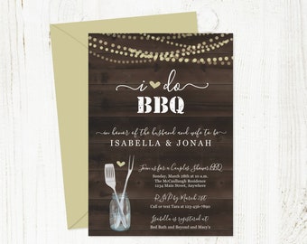 I Do BBQ Invitation Template - Rustic Couples Wedding / Bridal Shower, Engagement Party - Printable Instant Download PDF - Mason Jar, Wood