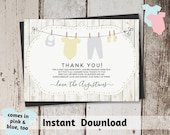 Printable Rustic Baby Shower Thank You Card Template - Gender Neutral, Boy, Girl - Instant Download Digital File PDF - yellow, pink, blue