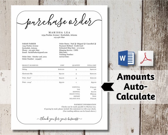 Printable Purchase Order Form Template 