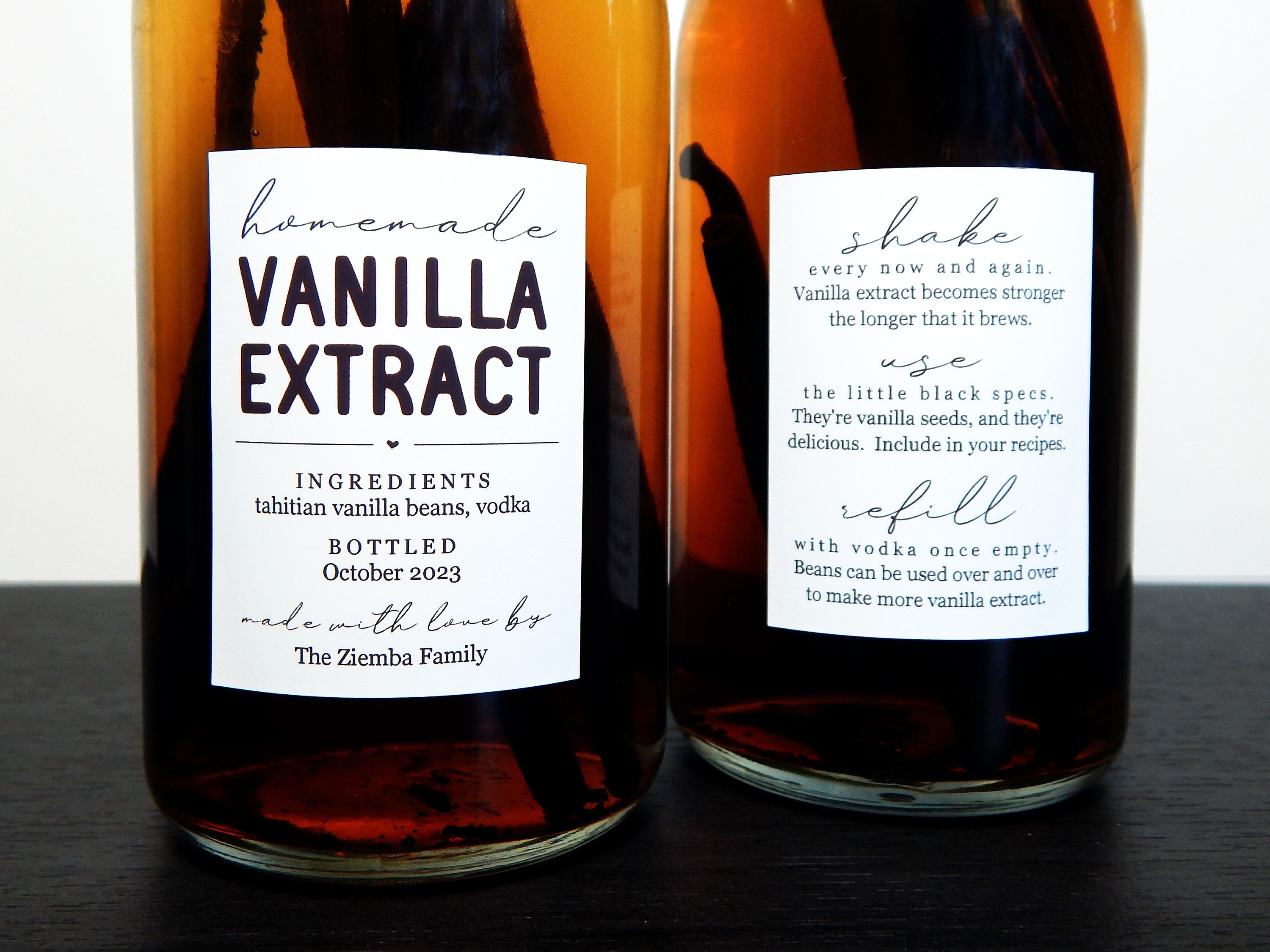 Homemade Vanilla Extract Labels With Instructions Set of 18 Front and Back  36 in All Personalized Gift Stickers Water & Oil Resistant 