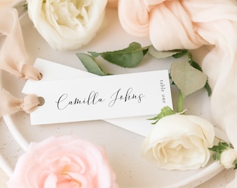 Wedding Escort Cards with Table Number, Slim Romantic, Also Use as Place Cards with Meal Icons, Printable Editable Template