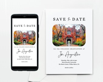 College Graduation Save the Date Card Template, Printable High School Photo Save the Date Phone Invite Evite, Download Digital Text File