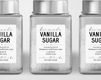 Homemade Vanilla Sugar Label Template - Printable Gift Sticker, Personalize Custom Editable PDF Digital File Instant Download DIY