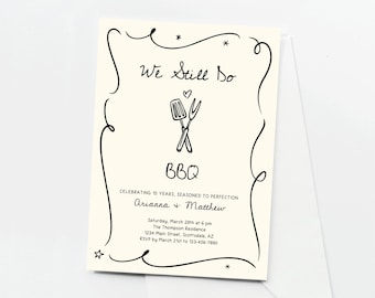Anniversary BBQ Invitation Template, Printable We Still Do BBQ, Hand Drawn Doodles, Instant Download Digital File PDF, 50th 25th, Surprise
