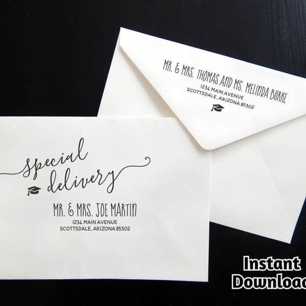 Graduation Party Envelope Template - Printable Address Template - Rustic Calligraphy - Instant Download Digital File Editable PDF - A7 & A6