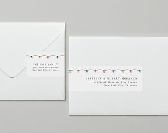 Christmas Wraparound Label Template for Envelopes, Printable on Avery 22838, Christmas Light Address Wrap Around, Download Digital Editable