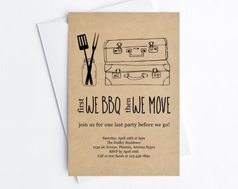 Going Away BBQ Invitation Template - Printable Farewell Barbeque Party - Rustic Bon Voyage Send Off Barbecue - Instant Download Digital File