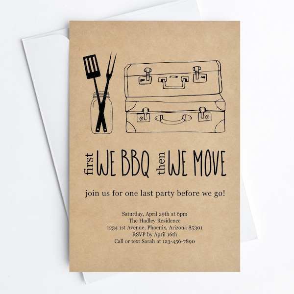Going Away BBQ Invitation Template - Printable Farewell Barbeque Party - Rustic Bon Voyage Send Off Barbecue - Instant Download Digital File