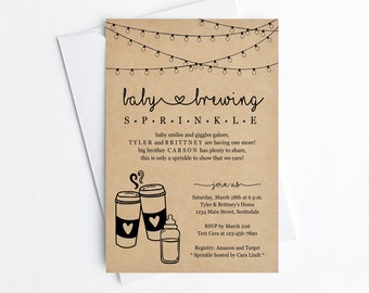 Baby Brewing Sprinkle Invitation Template, Printable Gender Neutral Coffee Tea Bottle Couple Party Invite, Instant Download Digital File