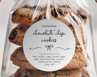 Etiqueta para galletas caseras, etiqueta redonda imprimible de 2" para ingredientes de alimentos, panadería, pan y productos horneados, plantilla editable en Canva.