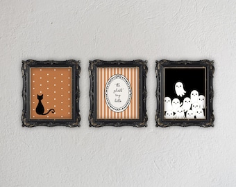 The Ghosts Say Hello Print, Printable Halloween Decor Wall Art, Vintage Illustration, Digital File Download