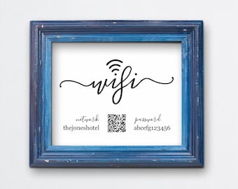 Wifi Password Sign Printable Template with QR Code / Bar Code - Print Instant Download Digital File - 8x10 5x7 4x6 Cardstock Kraft Paper