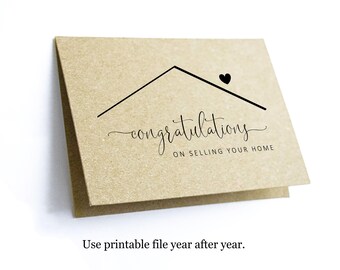 Printable Congratulations on Selling Your Home Card Template, Blank Folded Congrat Notecard, Realtor Real Estate Agent Note Download Digital