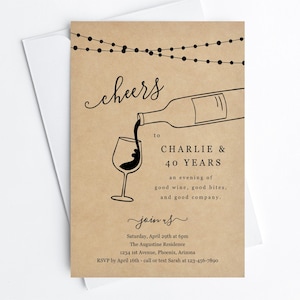 Modèle d'Invitation à la dégustation de vin, fête d'anniversaire adulte imprimable, douche nuptiale, invitation à la fête de fiançailles, téléchargement immédiat du fichier numérique