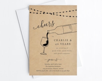 Wine Tasting Invitation Template, Printable Adult Birthday Party, Bridal Shower, Engagement Party Invite, Instant Download Digital File