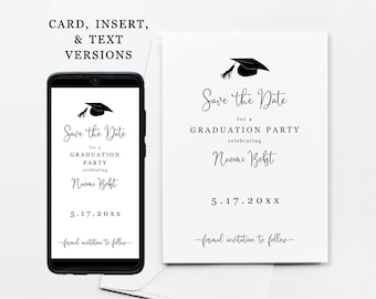 Graduation Save the Date Ecard / Card / Insert Template, Printable 2026 Grad Party Ceremony Save the Date, Boy Girl, Phone Download Digital