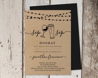 Funny Retirement Party Invitation Template, Printable Wine Beer Themed Surprise Invite, Kraft Paper Instant Download Digital File Man Woman