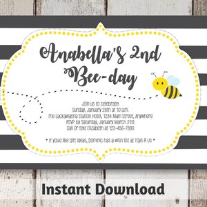Bee Invitation Download Printable Bee Day Invitation Bee First Birthday ...