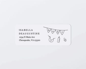Baby Shower Address Label Template - Printable Envelope Return Address Label, Avery 1 x 2-5/8", Drawn Doodles, Download Digital Editable PDF