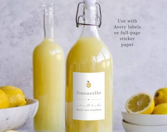 Homemade Limoncello Bottle Label Template - Printable Limoncello Gift Sticker, Personalize Custom Avery Digital File Instant Download DIY