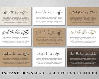 Stock the Bar Raffle Card Template, Printable Bridal Couple Shower Insert, Invitation Enclosure, Kraft Paper, Editable Instant Download File