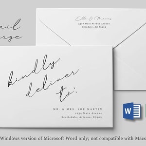結婚式の住所封筒テンプレート Microsoft Word 差し込み印刷、印刷可能なミニマリスト カリグラフィー 即時ダウンロード デジタル ファイル A7、クリスマス