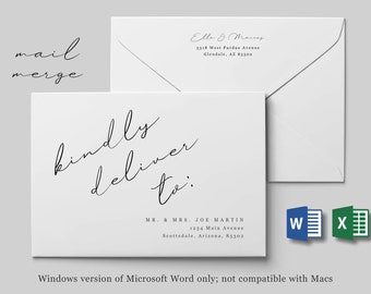 Wedding Address Envelope Template Microsoft Word Mail Merge, Printable Minimalist Calligraphy Instant Download Digital File A7, Christmas