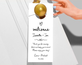 Wedding Welcome Door Hanger Template, Printable Room Reserved for Door Tags Instant Download Digital File, Hand Drawn Bow Heart Doodles