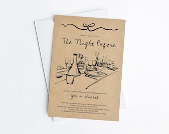 Rehearsal Dinner Invitation Template, Printable Invite & Digital Evite, The Night Before the Wedding, Hand Drawn Doodle Kraft Download File