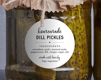 Dill Pickle Label Template - Printable Homemade Mason Jar Gift Favor Sticker or Tag, Round Seal, Editable Digital File Instant Download PDF