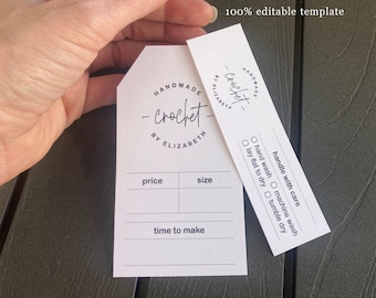 Handmade Price Tag for Crochet Knit Macramé with Time to Make and Bonus Care Instruction Card, Printable, Add Logo, Instant Download File