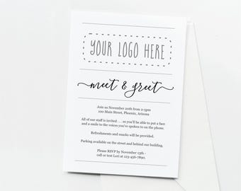 Business Meet and Greet Invitation Template, Add Logo, Printable Simple Company Networking Invite, Instant Download Digital File