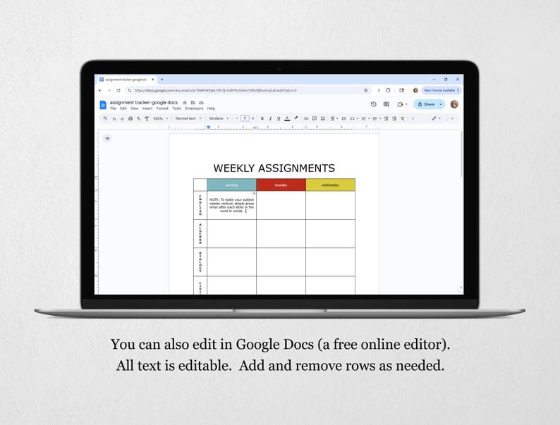 Editable Weekly Assignment Tracker, Printable 2 Page Template ...