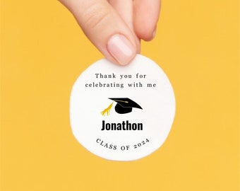 Graduation Thank you Favor Sticker Template, Printable Boy Girl Grad Party Class of 2024, Custom Labels, Round Instant Download Digital File