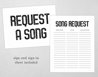 Printable Song Request Sign and Song Request Sheet, DJ Song Request Form List Format, Instant Download Digital File