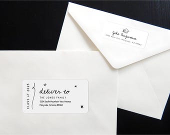 Graduation Address Label Template - Doodles, Printable Download, Avery Labels 2 x 4" & 1 x 2-5/8", Class of 2025, Instant Digital File PDF