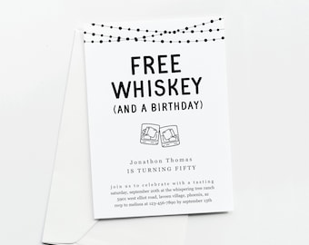 Free Whiskey Bourbon Birthday Party Invitation Template, Fun Funny Adult Man Printable Distillery Invite Evite, 30th 40th 50th 60th Download