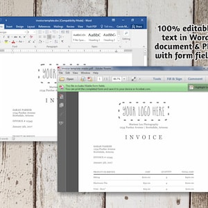Printable Invoice Template - AUTO-CALCULATES - Word, PDF Download - Business Photographer Photography Simple Form Receipt Billing Statement image 2